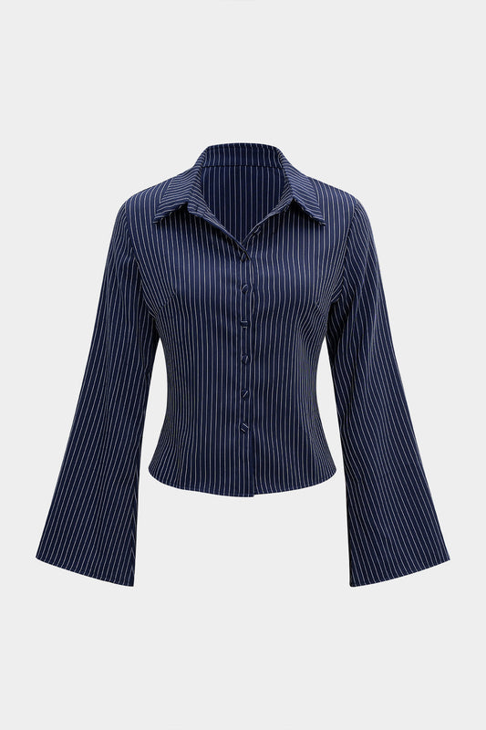 Stripes Print Button Long-Sleeve Shirt