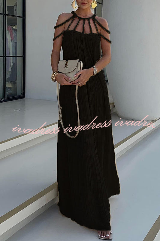 Modern and Sophisticated Linen Blend Draped Braids Cover Up Maxi Dress