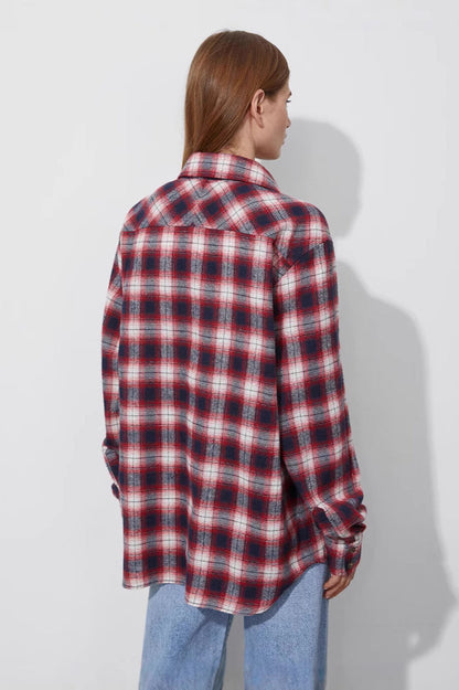 Cotton Plaid Oversized Shirt Blouse