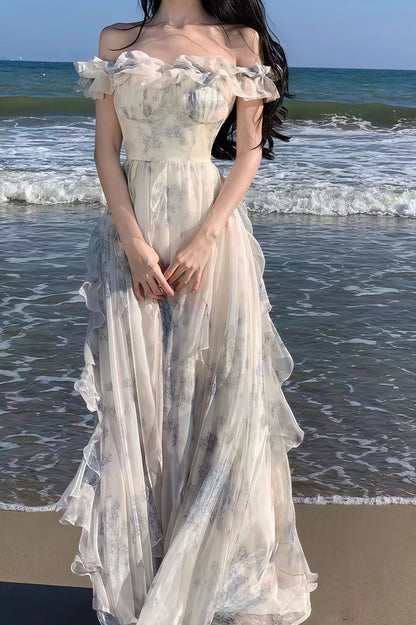 | Spaghetti Strap Ruffled Floral Maxi Dress