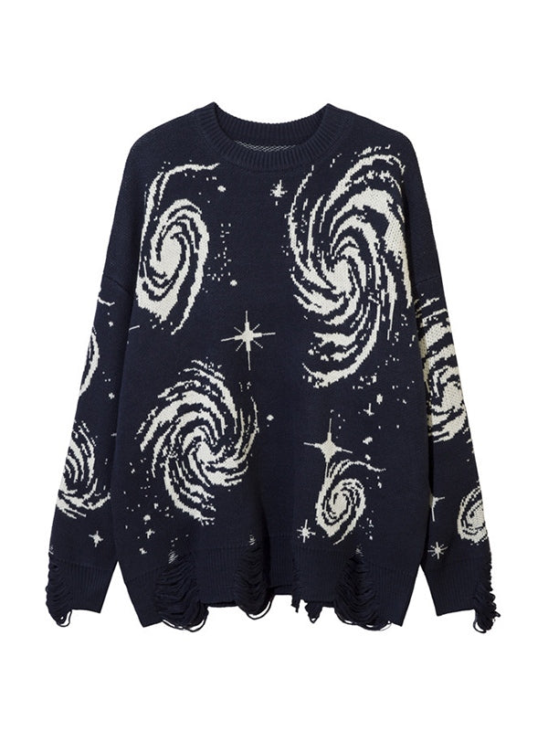 Swirl Print Ripped Design Sweater
