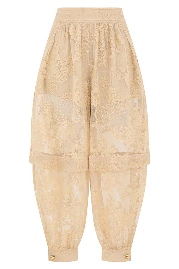 Ellie Lace Gathered Waist Pocket Button Ankle Cuffs Harem Pant