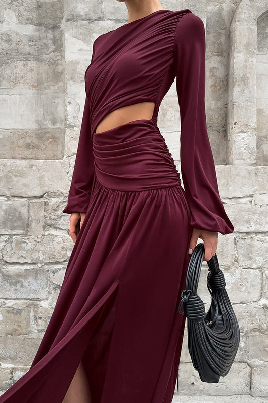 | Round Neck Long Sleeve Cutout Maxi Dress
