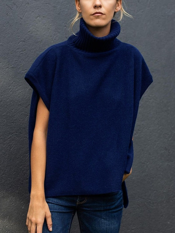 Solid High Neck Loose Sweater Vest