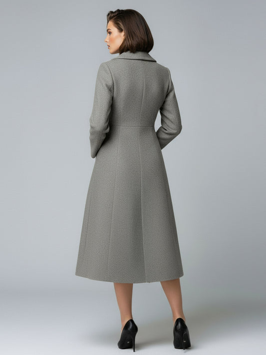 Woolen Double-Breasted A-line Midi Coat With Shawl Collar For Women 2026