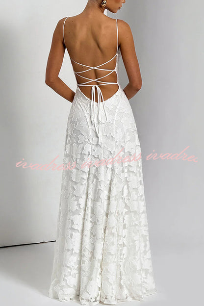 Francis Floral Burnout Jersey Fabric Cowl Neck Back Lace-up Maxi Dress