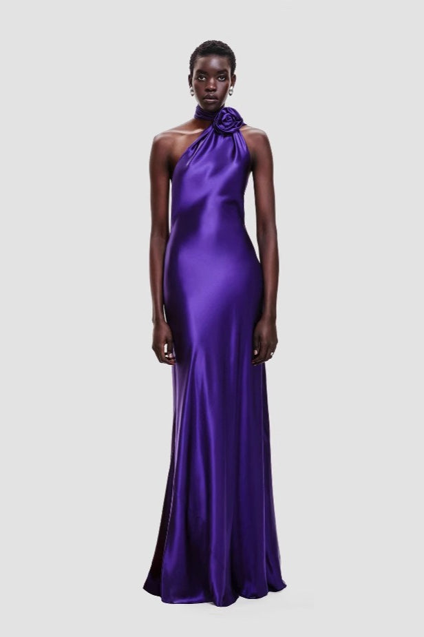 Halter High Waist Ruched Maxi Party Dress