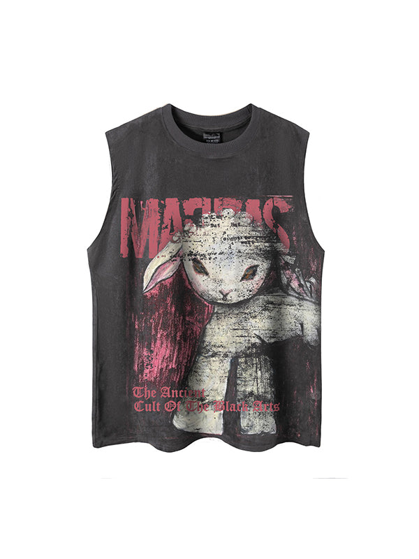 Retro Letter Print Loose Casual Tank Top