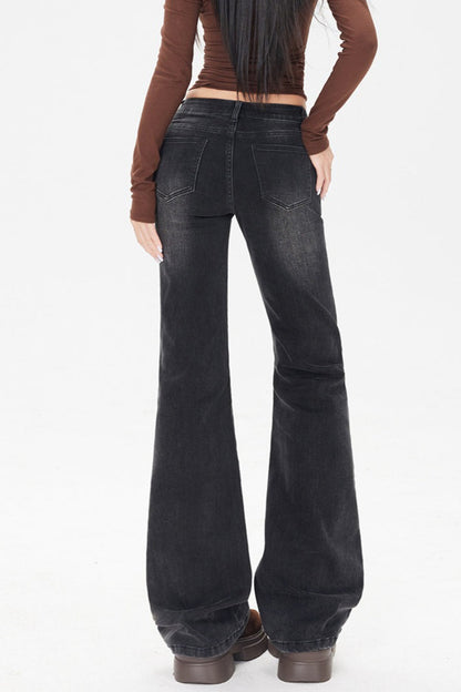Washed Whisker Slim Straight Jeans