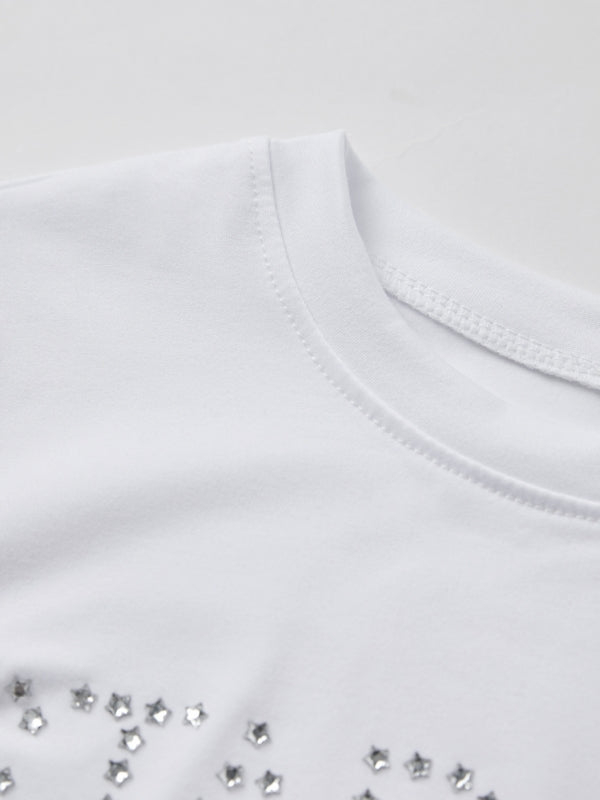 Letter Rhinestone Print Short Sleeve Tee