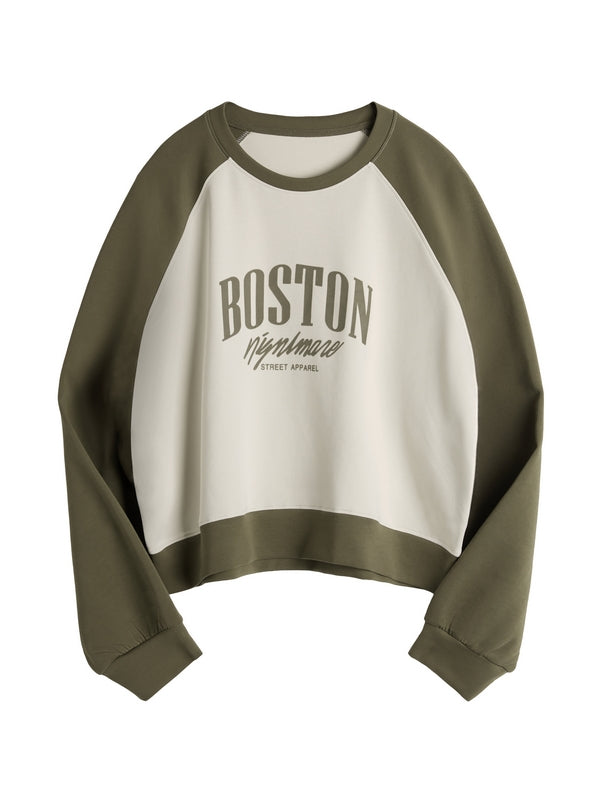 Letter Print Color Block Splice Raglan Oversized Hoodie