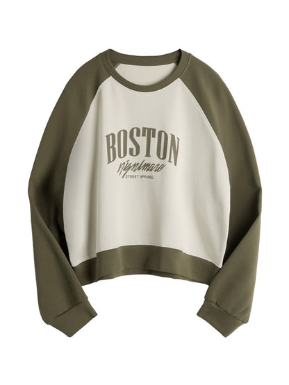 Letter Print Color Block Splice Raglan Oversized Hoodie