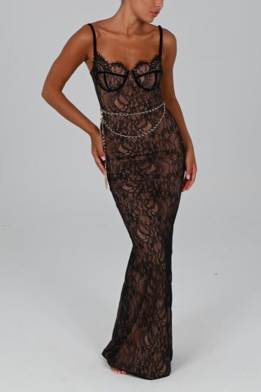 Sexy Lace Strappy Off-Shoulder Maxi Formal Dress