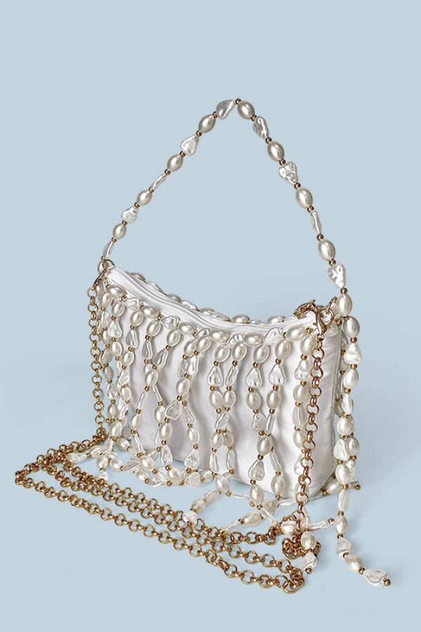 Fashionable Pearl Irregular Beaded Tassel Bag