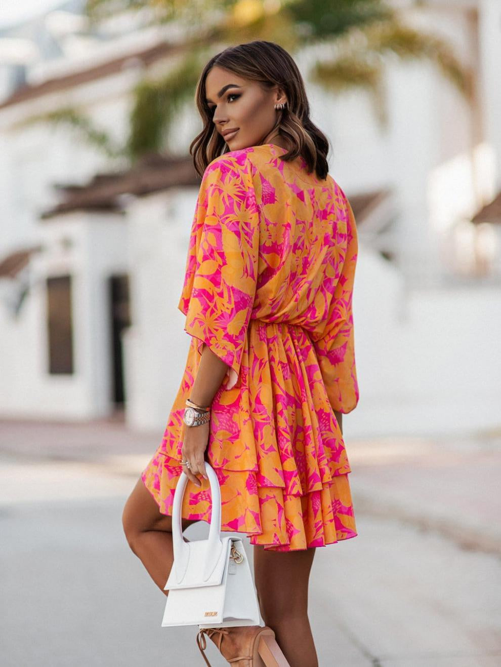 Summer Dress Pink V-Neck Beach Dress