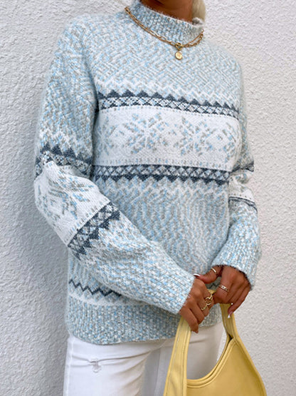 Snowflake Jacquard Mock Neck Sweater