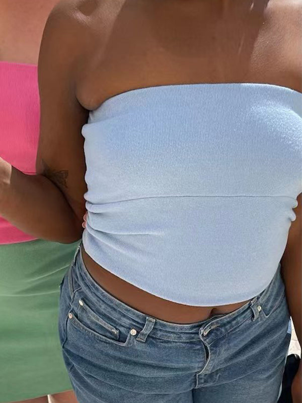 Solid Color Slim Bandeau Top