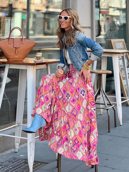 Ruffle Swing Maxi Skirt
