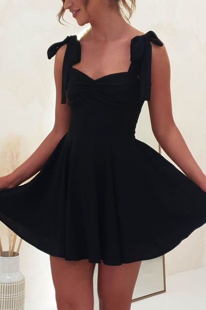 Solid Color Suspender Strap Pleated Slim Fit Mini Dress