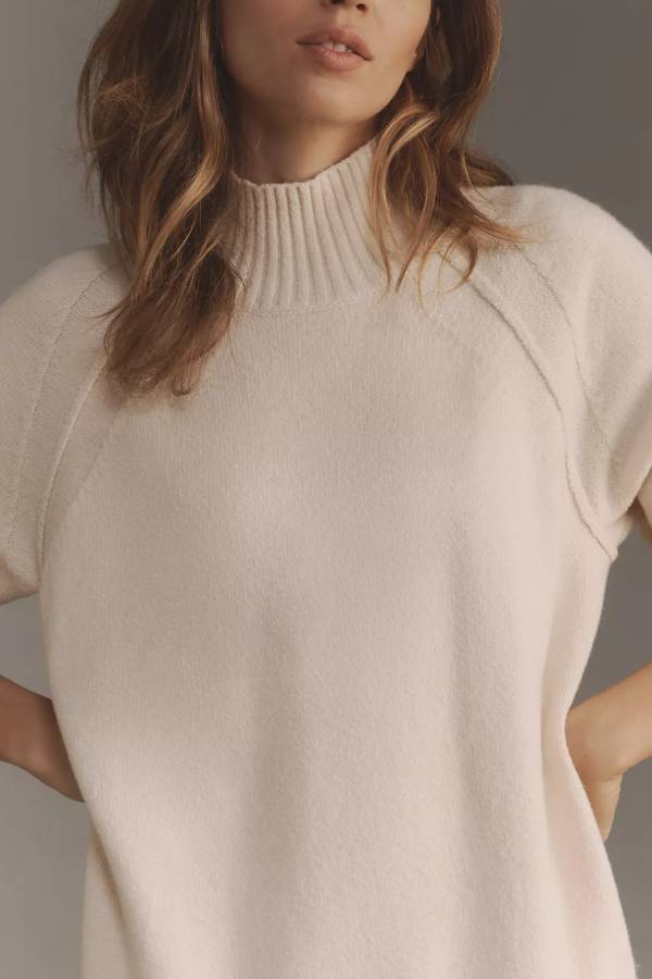 Knit Mock Neck Long Sleeve Tulle Ruffle Hem Twofer Mini Dress