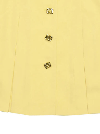 Oversized Collar Metal Button Front Pleated A-Line Mini Blazer Dress