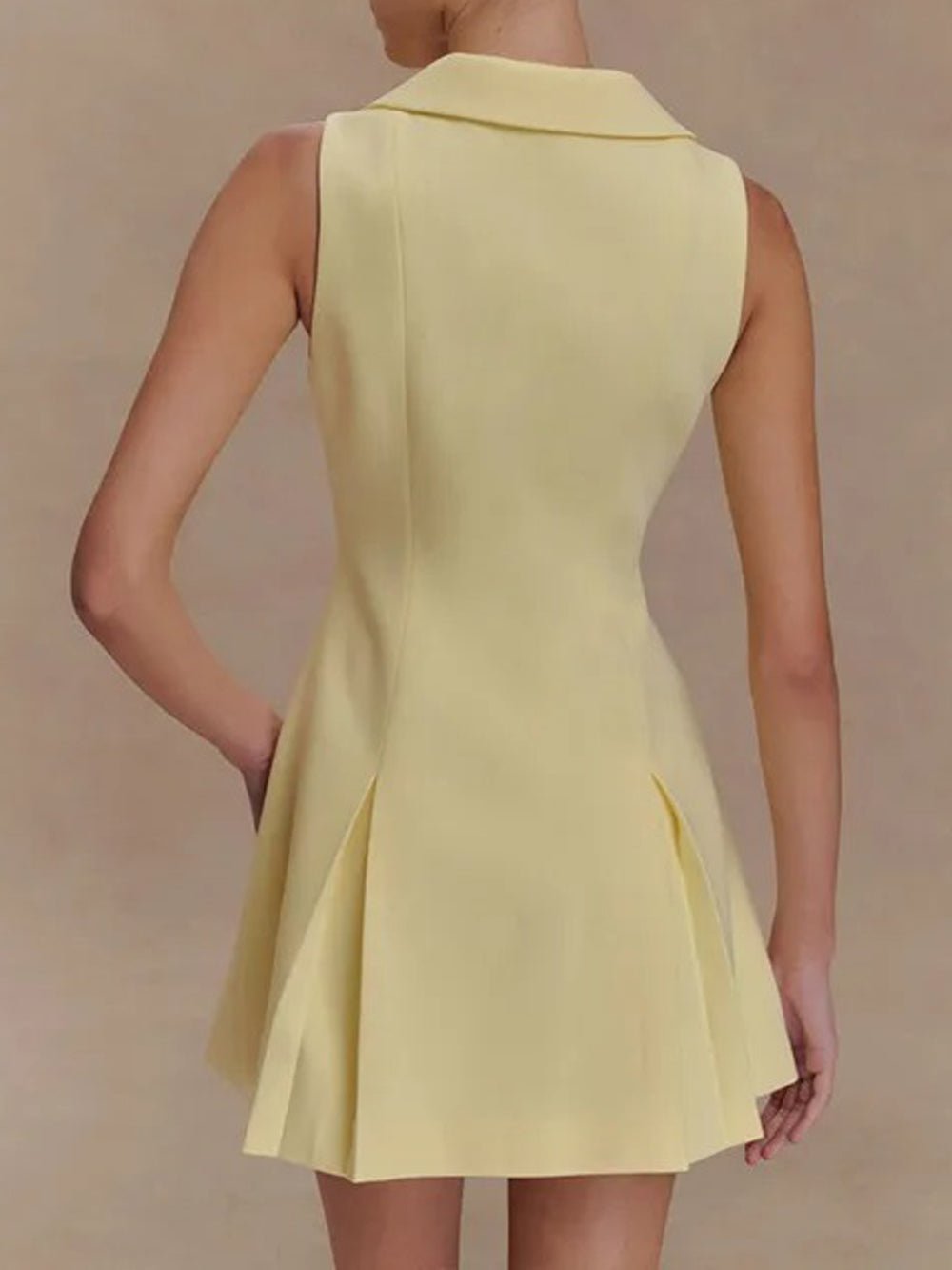 Oversized Collar Metal Button Front Pleated A-Line Mini Blazer Dress