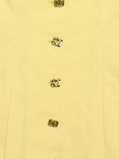 Oversized Collar Metal Button Front Pleated A-Line Mini Blazer Dress