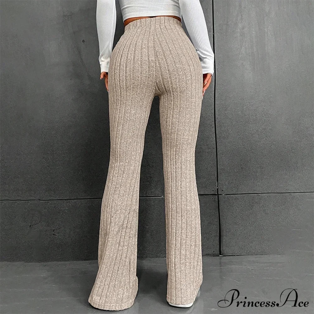Fall New Solid Wide Pit Stripe Casual Knitted Warm Streetwear Pants
