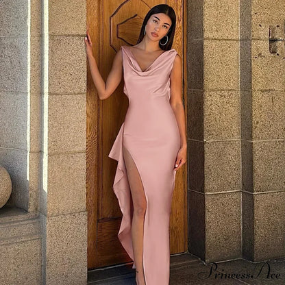 Fashion Open Back Ruffle Slit Backless Maxi Dress