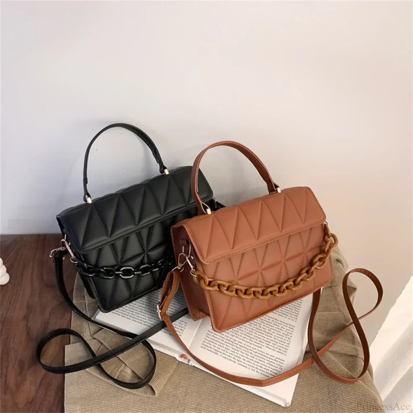 Fashion PU Leather Square Crossbody Handbag