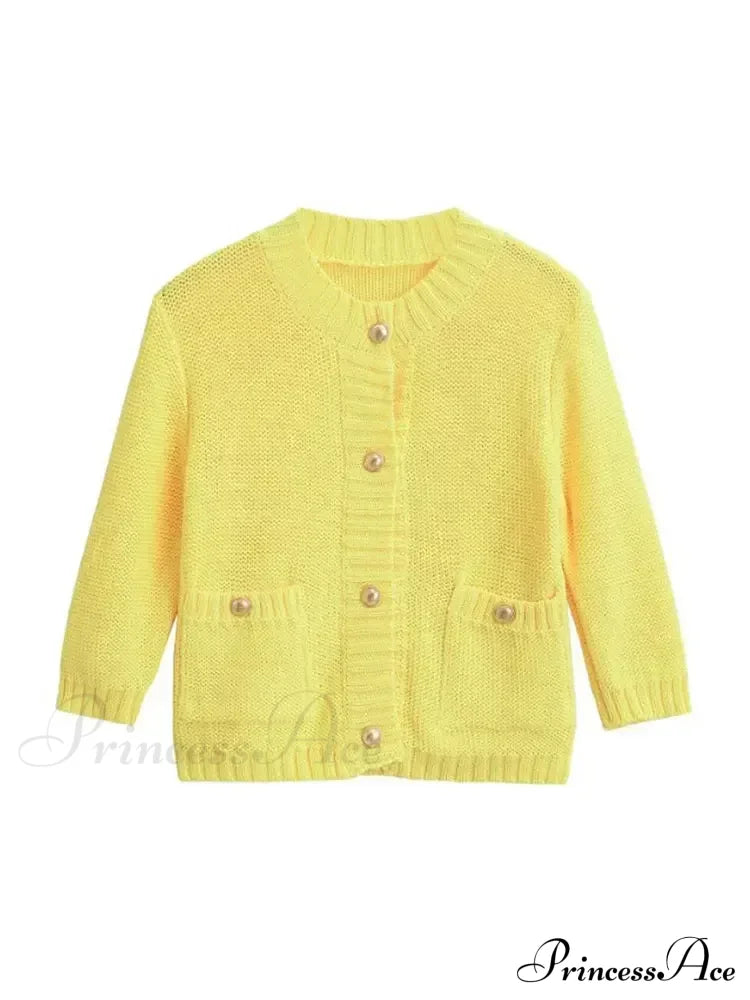 Fashionable Chic Yellow Stylish Cozy Long Sleeve Comfortable Single-breasted Warm Sweater