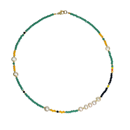 Green Faux Baroque Pearl Enamel Beaded Choker Necklace