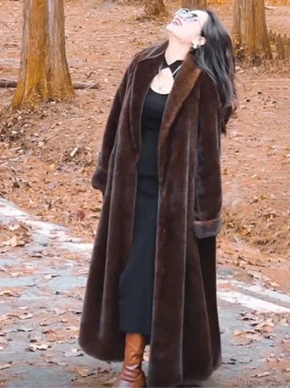 Faux Fur Lapel Plush Imitation Mink Overcoat
