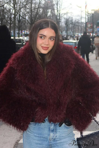 Faux Fur Shearling Short Cardigan Jacket Coat