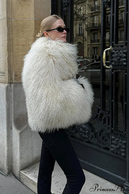 Faux Fur Shearling Short Cardigan Jacket Coat