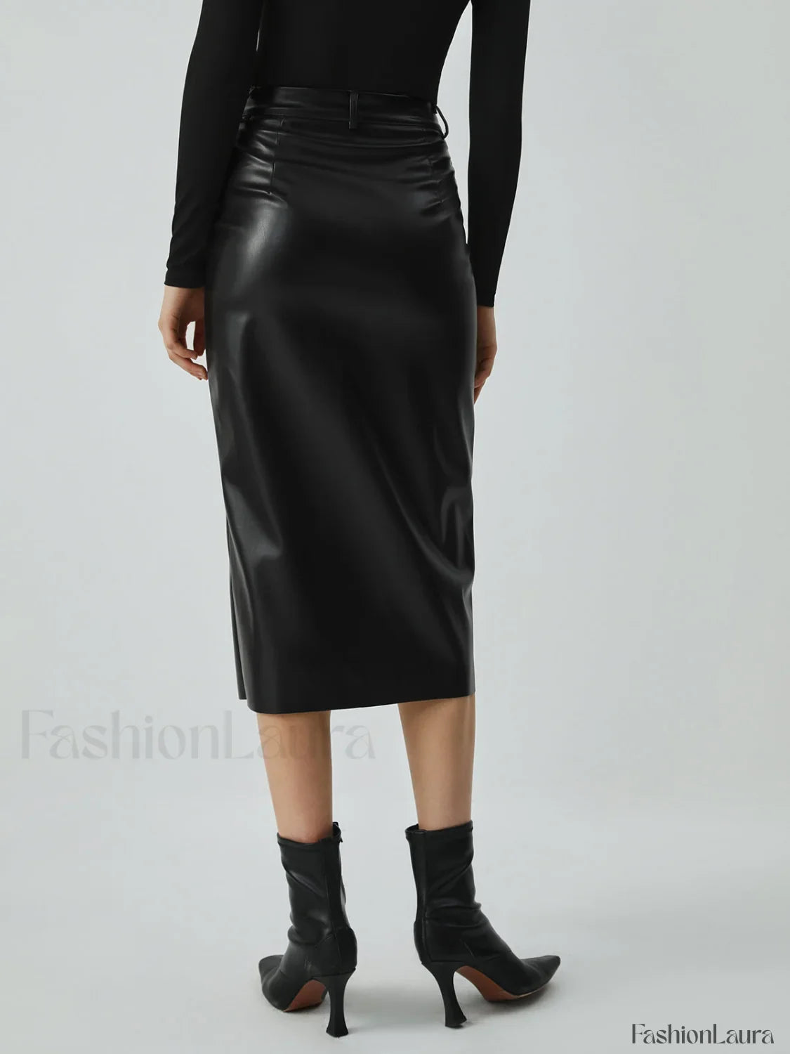 Faux Leather Graceful Pockets Midi Skirt