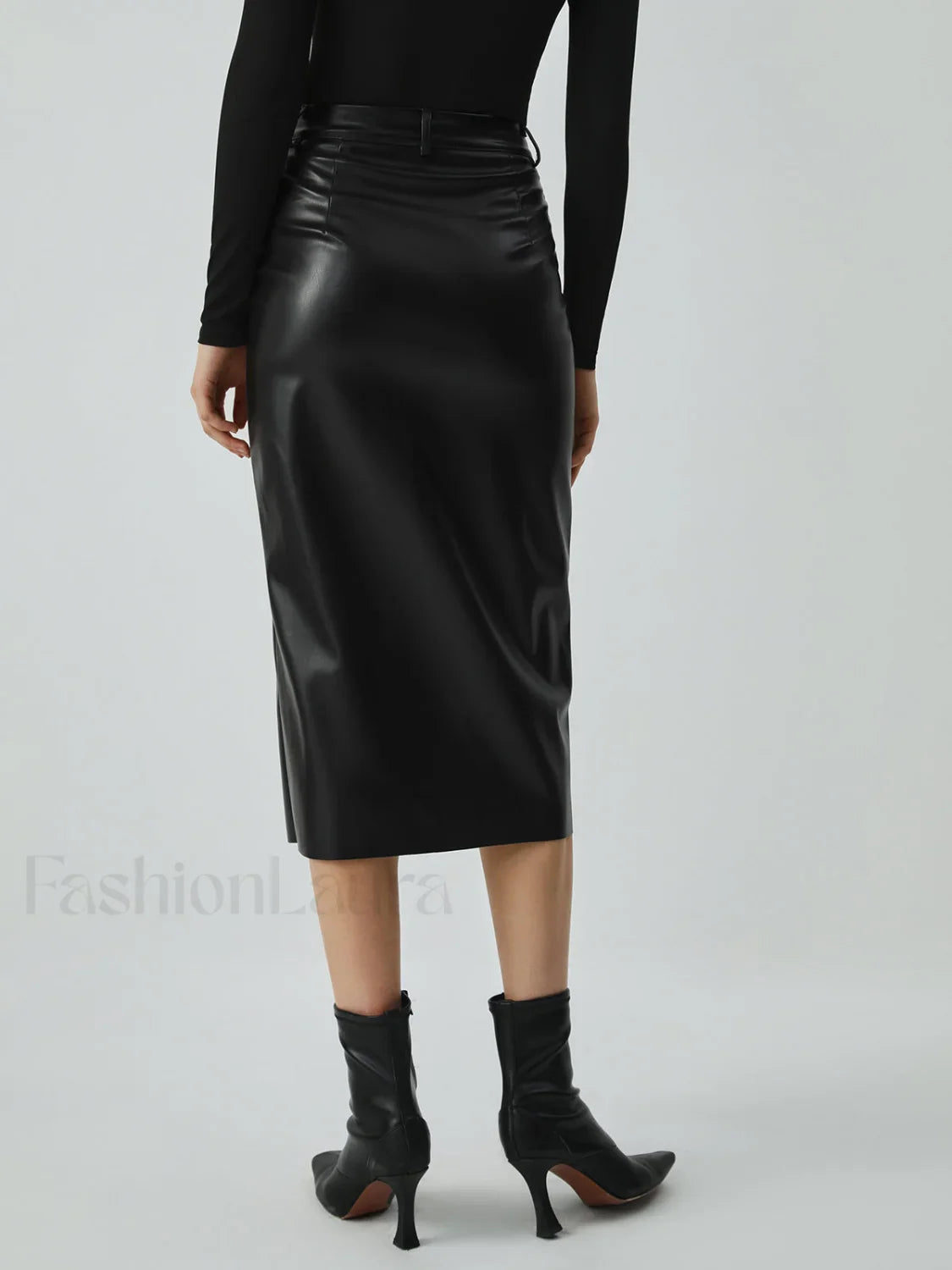Faux Leather Graceful Pockets Midi Skirt