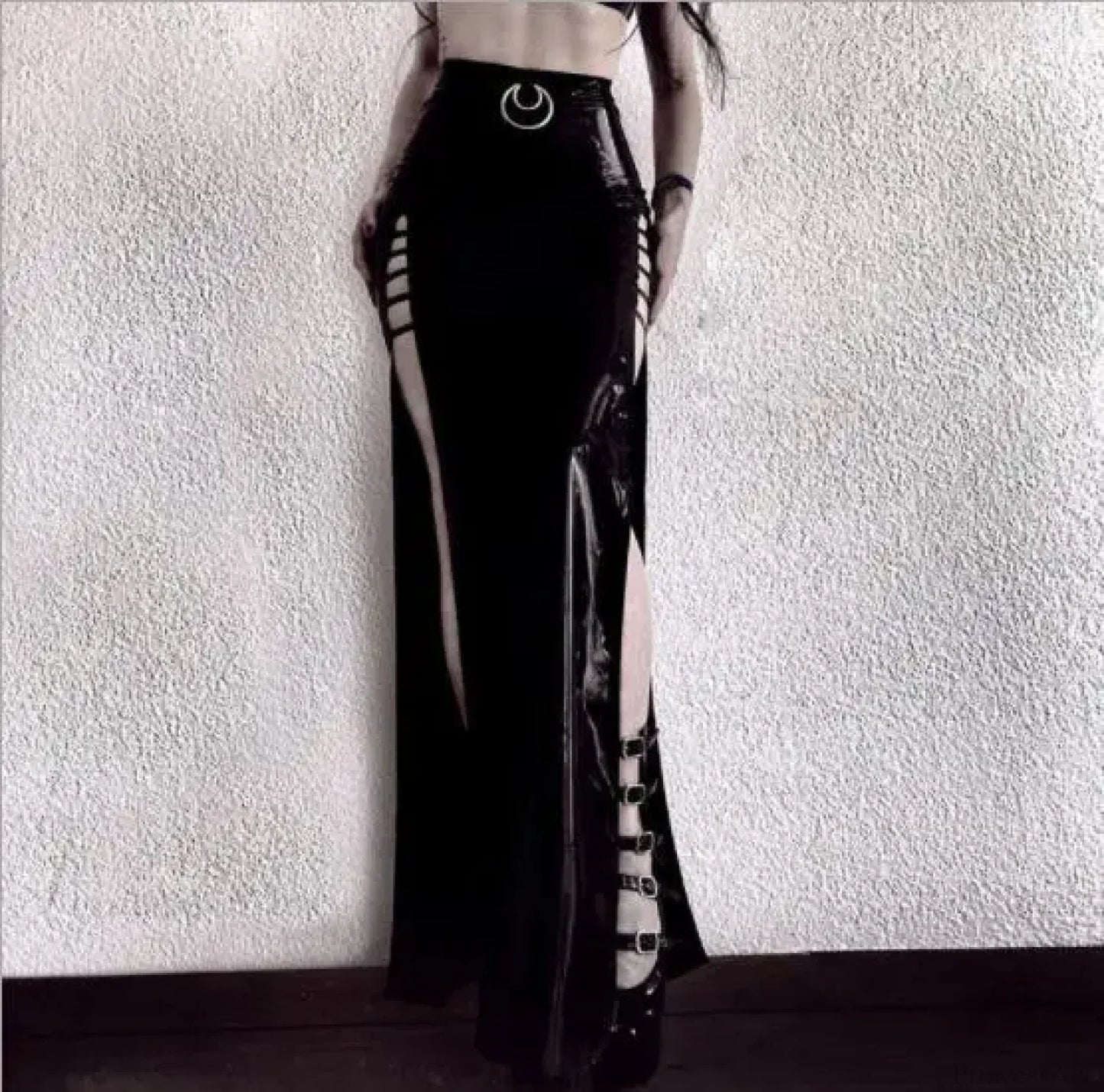 Faux Leather Hollow Out Skirt