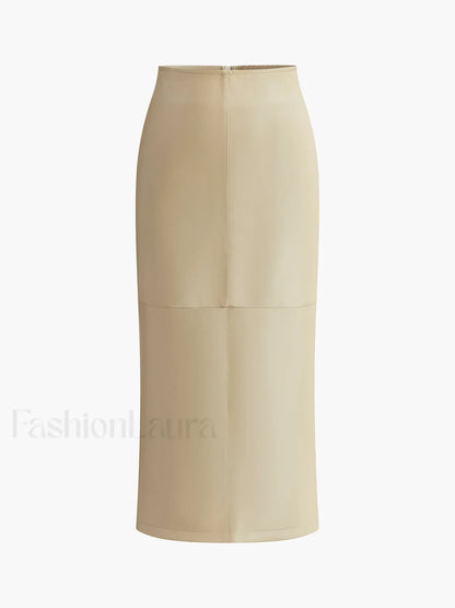 Faux Leather Piping Sit Midi Skirt