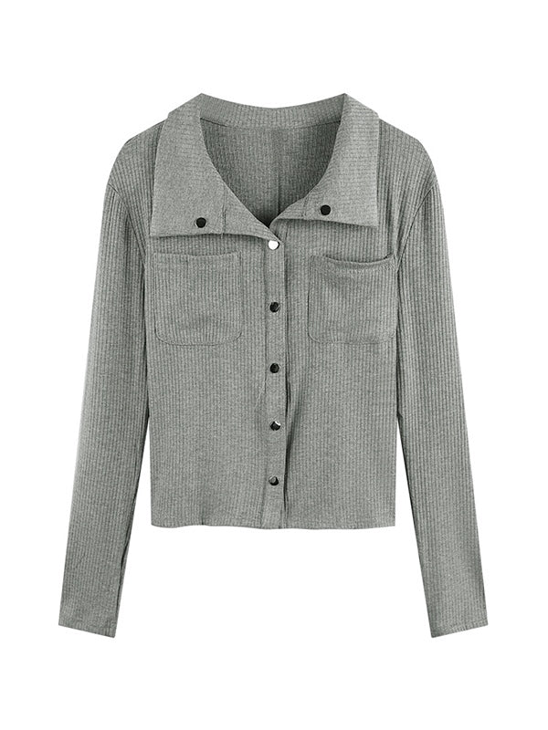 Metal Button Polo Neck Knit