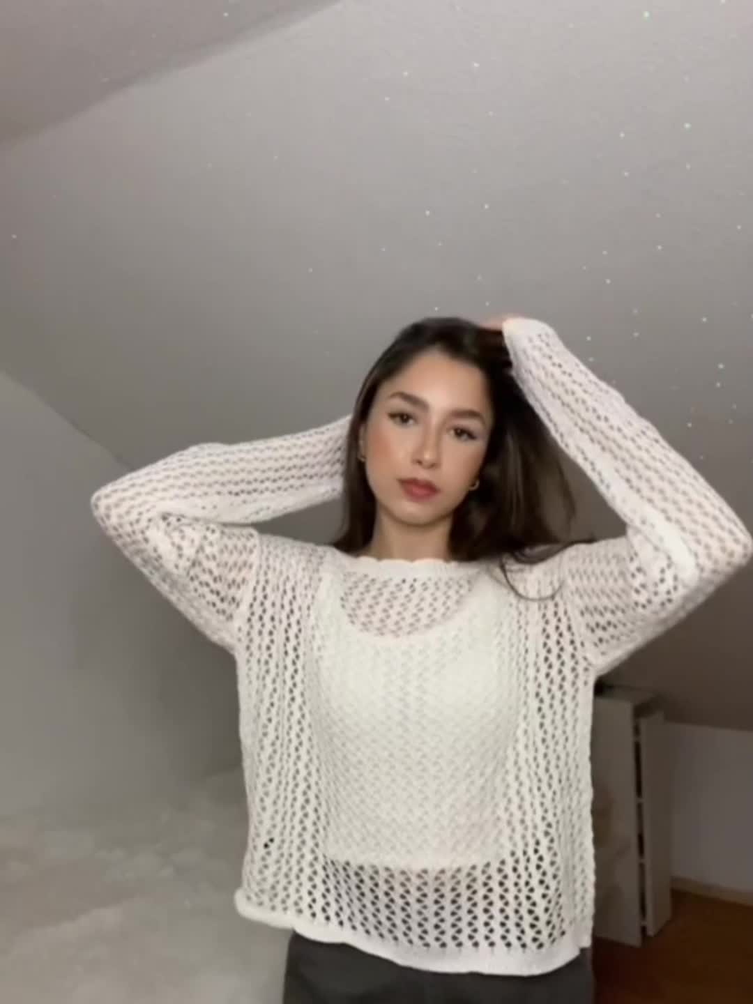 Hollow Out Crochet Long Sleeve Knit Top