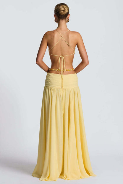 | Halter Deep V Backless High Slit Maxi Dress