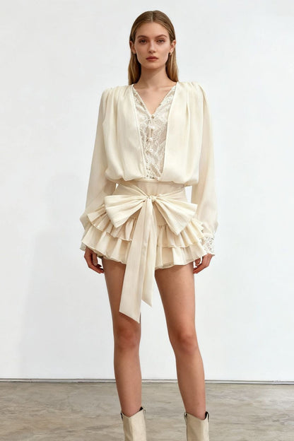 Lace Ruffled Long Sleeve Chic Sexy Mini Dress