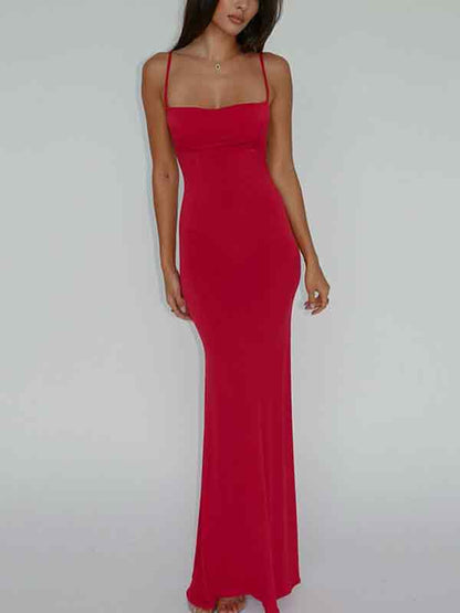 Solid Color Backless Slim Maxi Dress