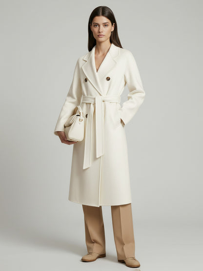 Wool Cashmere Blend Vintage A-line Coat With Classic Lapel And Belt For Women 2026