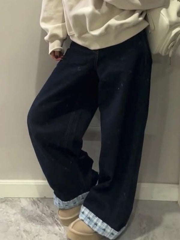American Retro Bow Grid Boyfriend Jeans