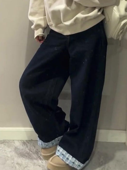 American Retro Bow Grid Boyfriend Jeans