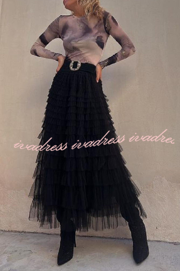 Be Your Own City Queen Tiered Elastic Waist Tulle Maxi Skirt
