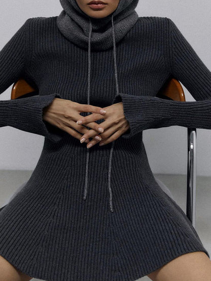 Solid High Neck Slim Knit Mini Dress