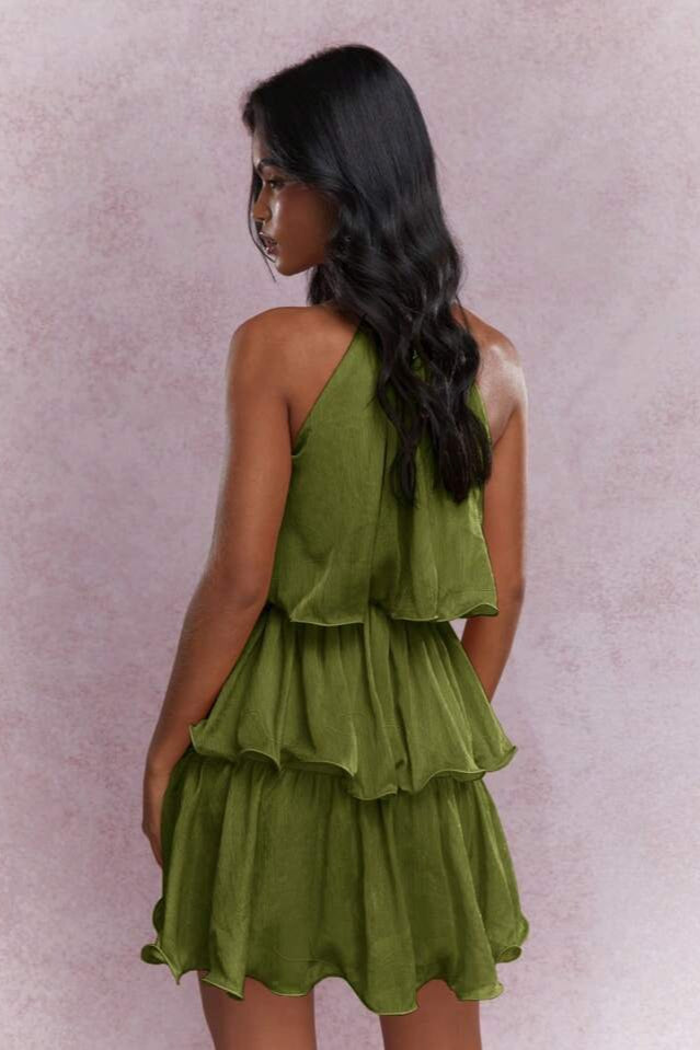 Halter Neck Tiered Ruffle Sleeveless Mini Dress